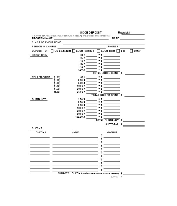 basic deposit receipt form