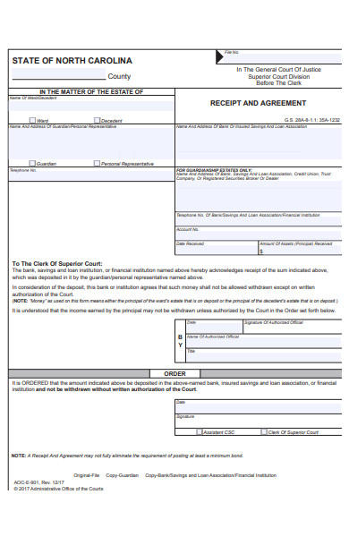 receipt of agreement form