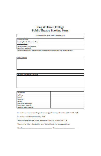 college event booking form