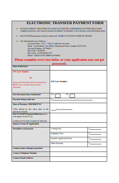 electronic transfer payment form