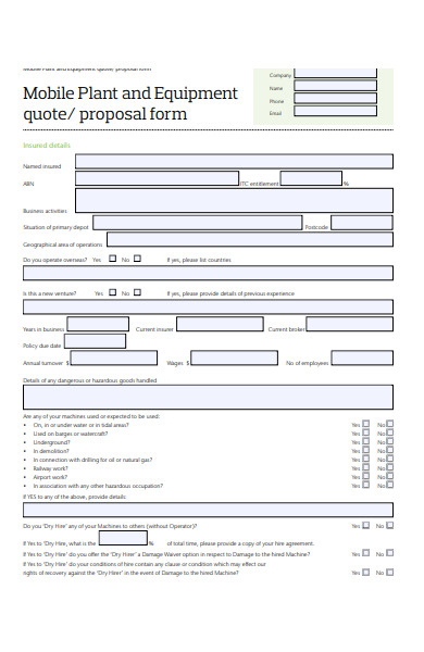 equipment quote form