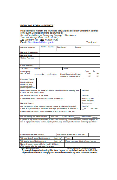 event booking form in doc