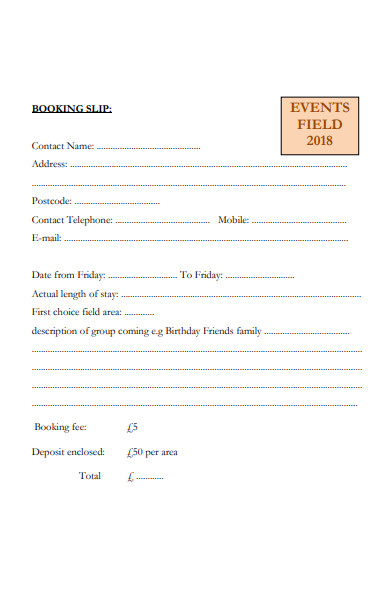 event field booking form