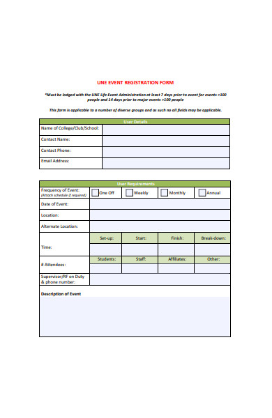 event registration booking form