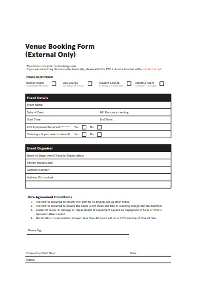 event venue booking form template