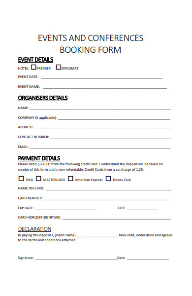 events and conference booking form