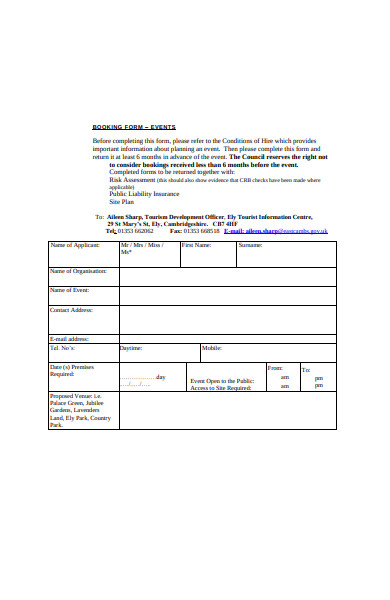 formal event booking form
