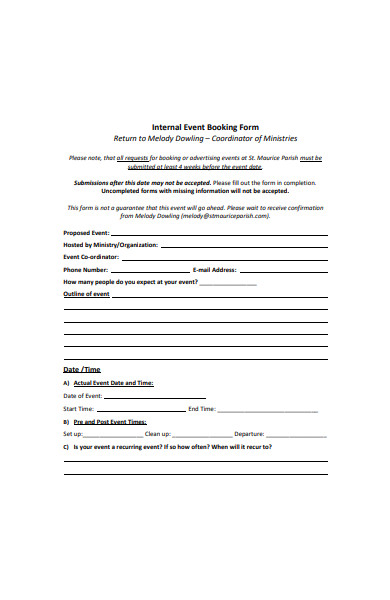 internal event booking form template