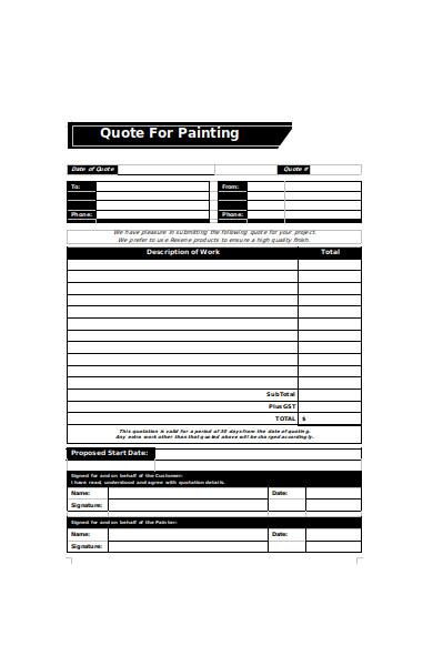 painting quote form sample