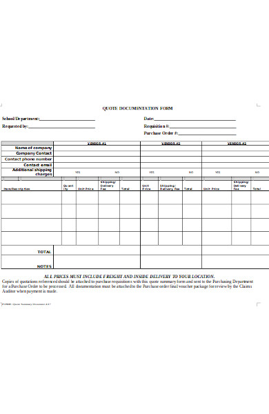 quote documentation form