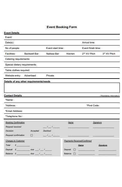 sample event booking form template