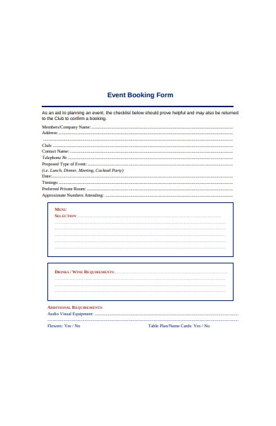 sample event booking form in pdf