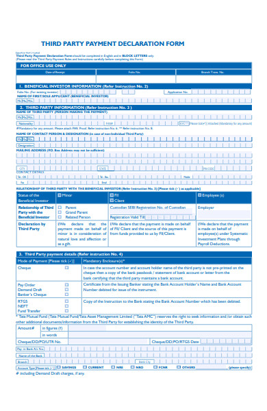 third party payment declaration form