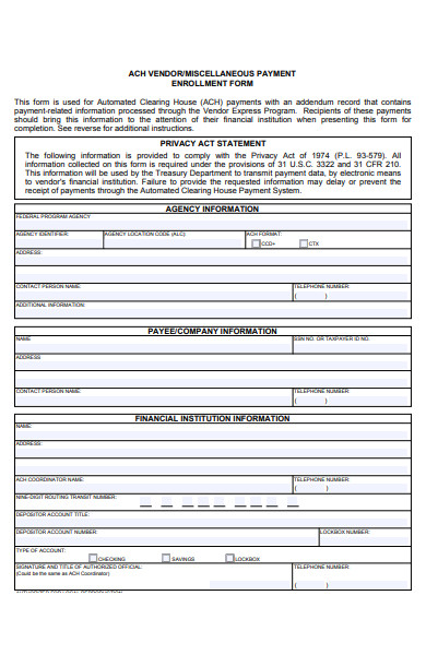 vendor payment enrollment form