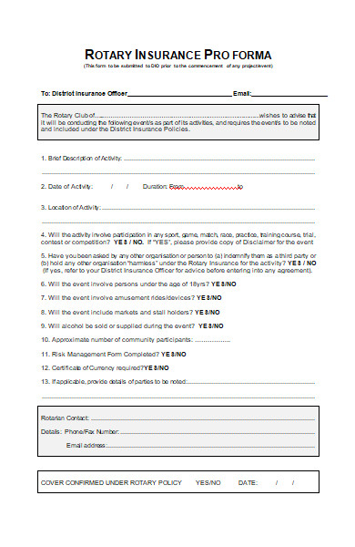 rotary insurance pro forma