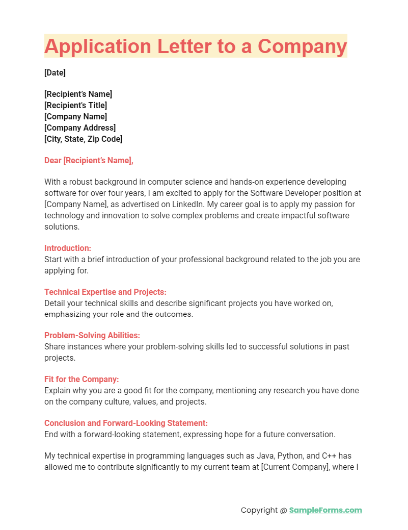 application letter to a company