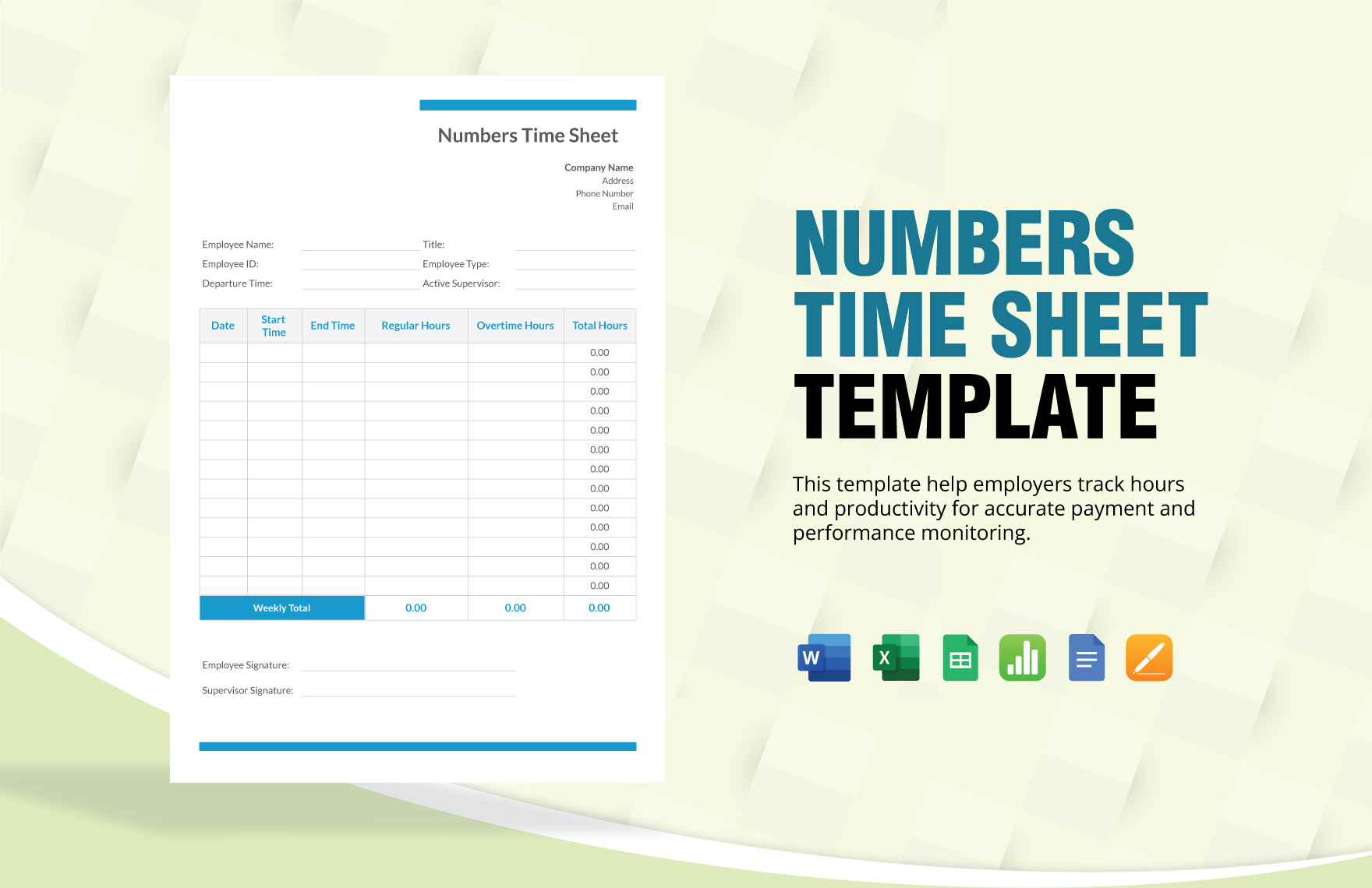 Numbers Time Sheet Template in Apple Numbers, Word, Apple Pages, Excel, Google Docs, Google Sheets - Download | Template.net Numbers Time Sheet Template in Apple Numbers, Word, Apple Pages, Excel, Google Docs, Google Sheets - Download | Template.net