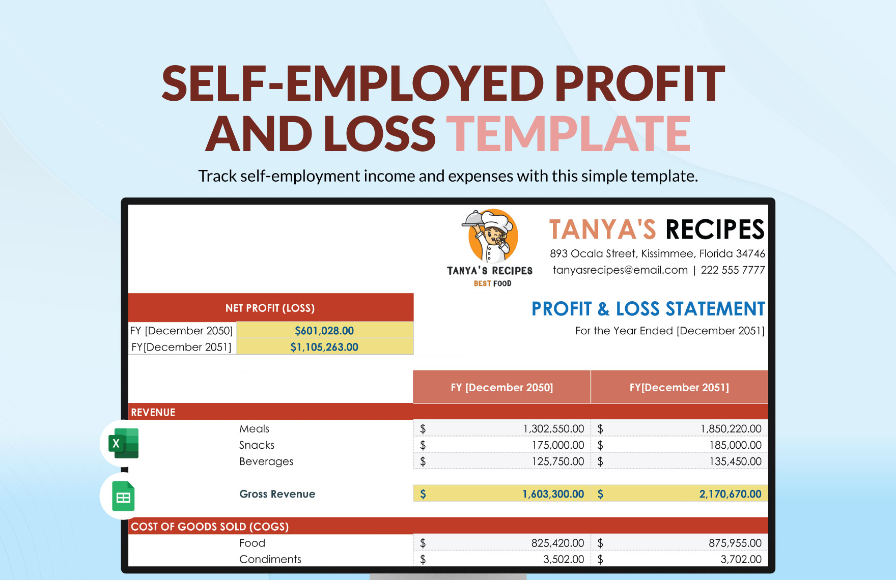 Self-Employed Profit And Loss Template in Excel, Google Sheets - Download | Template.net Self-Employed Profit And Loss Template in Excel, Google Sheets - Download | Template.net