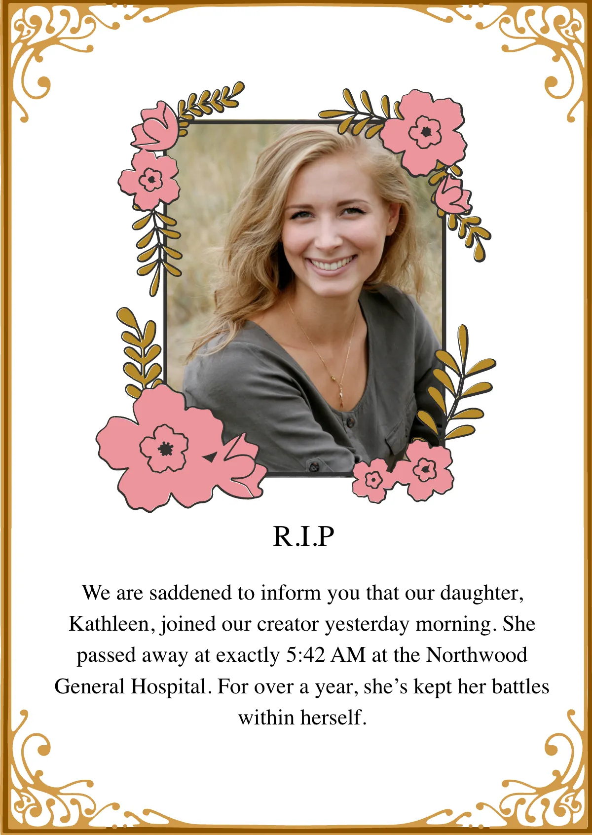Free Frame Death Announcement Template to Edit Online Free Frame Death Announcement Template to Edit Online