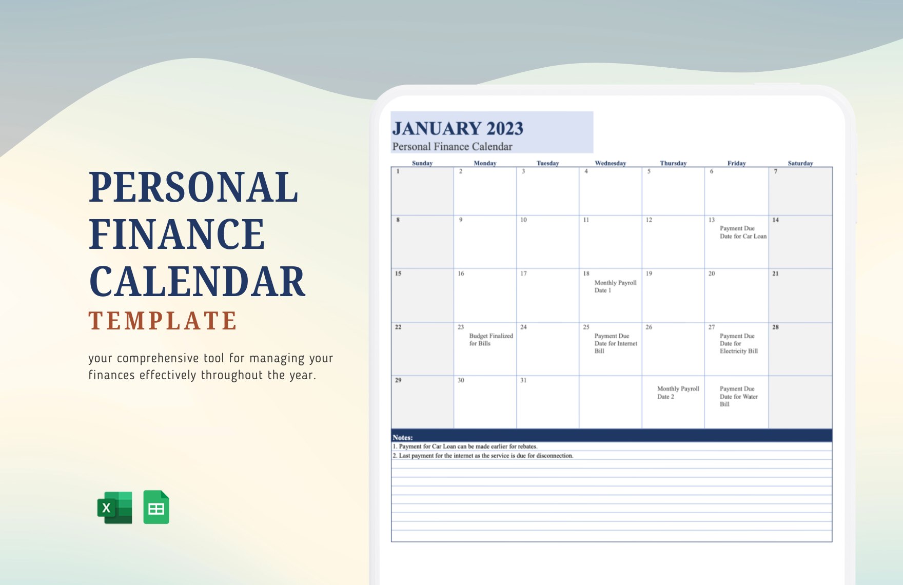 Personal Finance Calendar Template in Excel, Google Sheets - Download | Template.net Personal Finance Calendar Template in Excel, Google Sheets - Download | Template.net