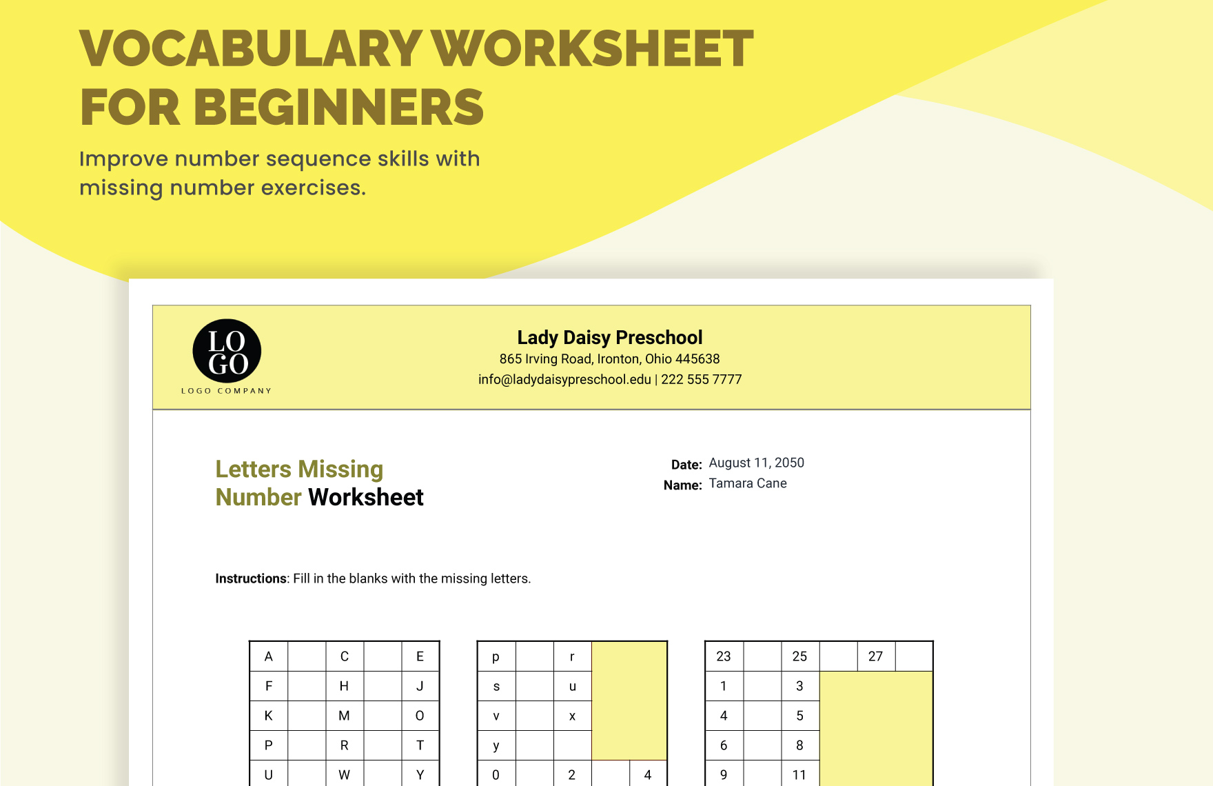 Letters Missing Number Worksheet Template Letters Missing Number Worksheet Template