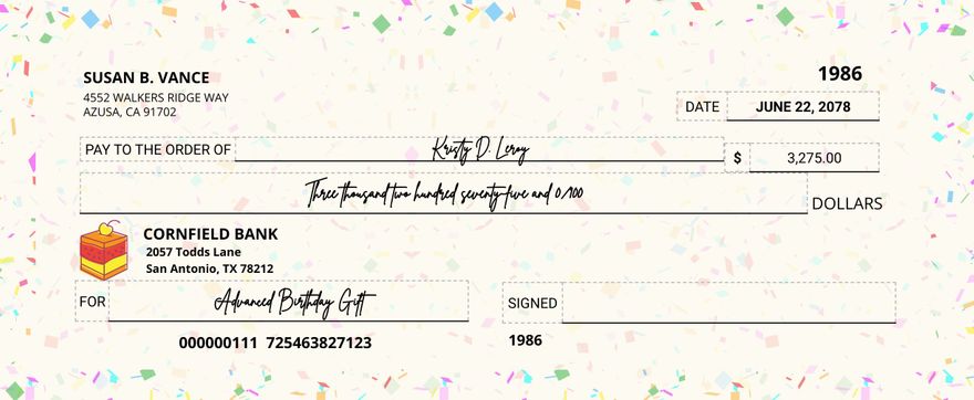 Birthday Cheque Template Birthday Cheque Template