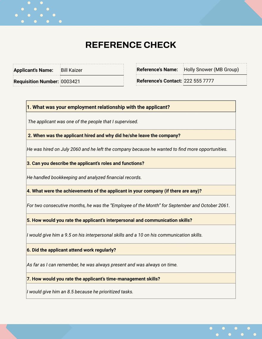Free Reference Check Template Free Reference Check Template