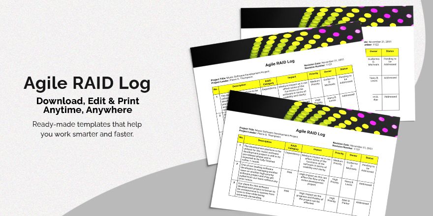 Agile RAID Log Template Agile RAID Log Template