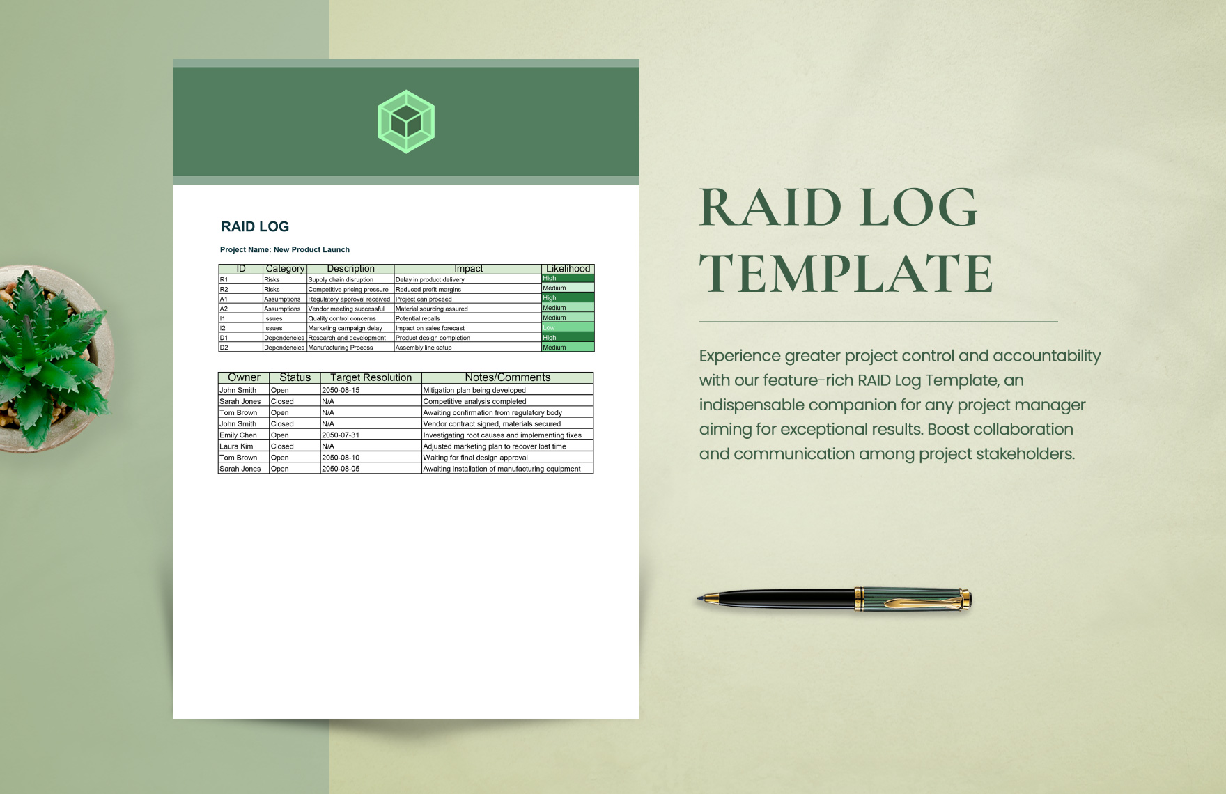 RAID Log Template RAID Log Template