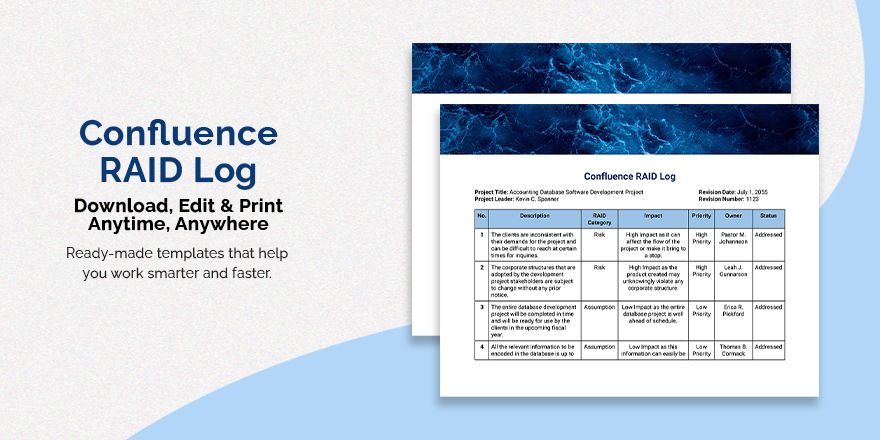 Confluence RAID Log Template Confluence RAID Log Template