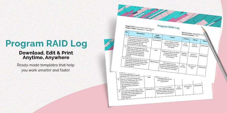 Program RAID Log Template Program RAID Log Template