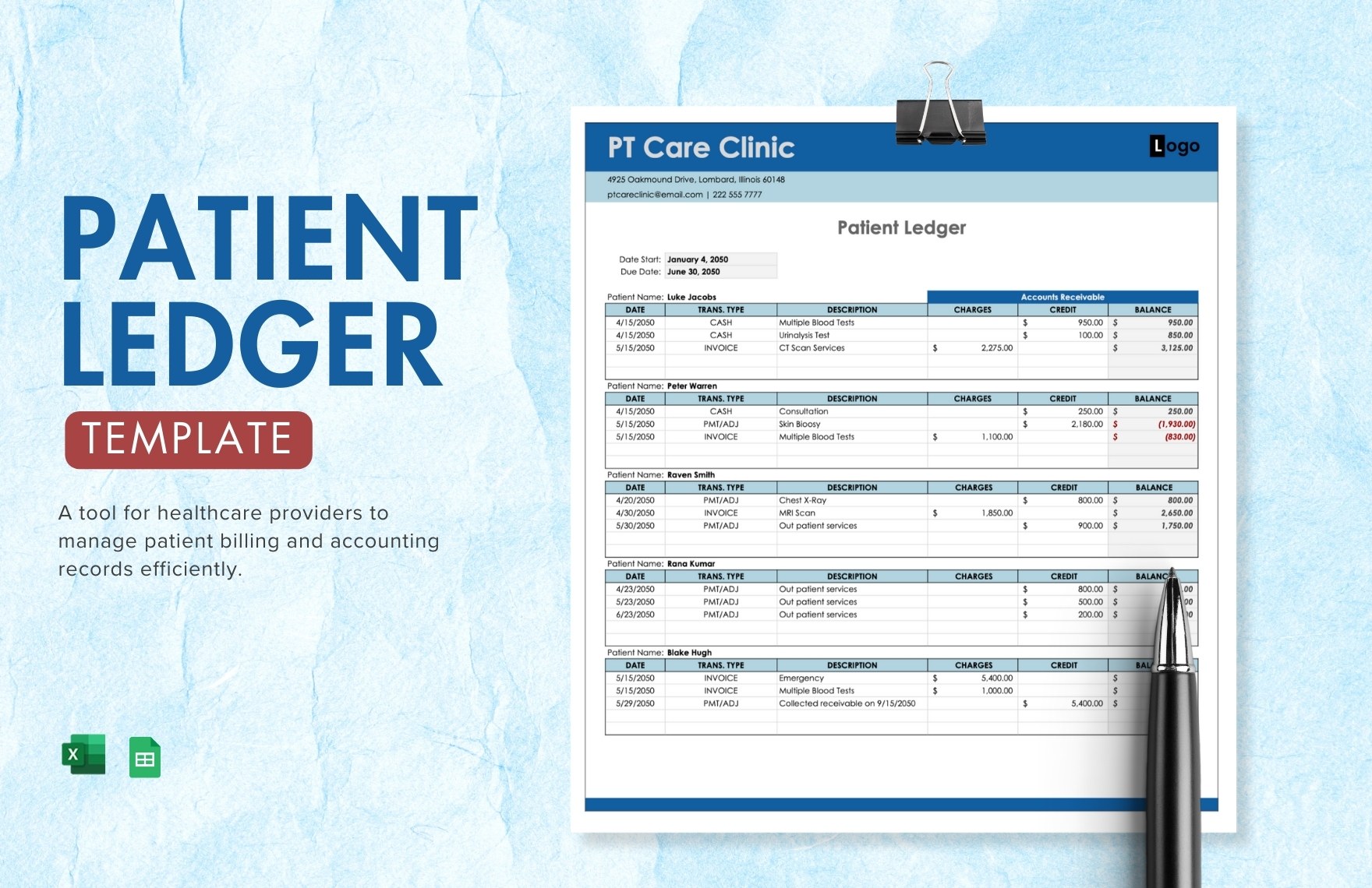 Patient Ledger Template in Excel, Google Sheets - Download | Template.net Patient Ledger Template in Excel, Google Sheets - Download | Template.net