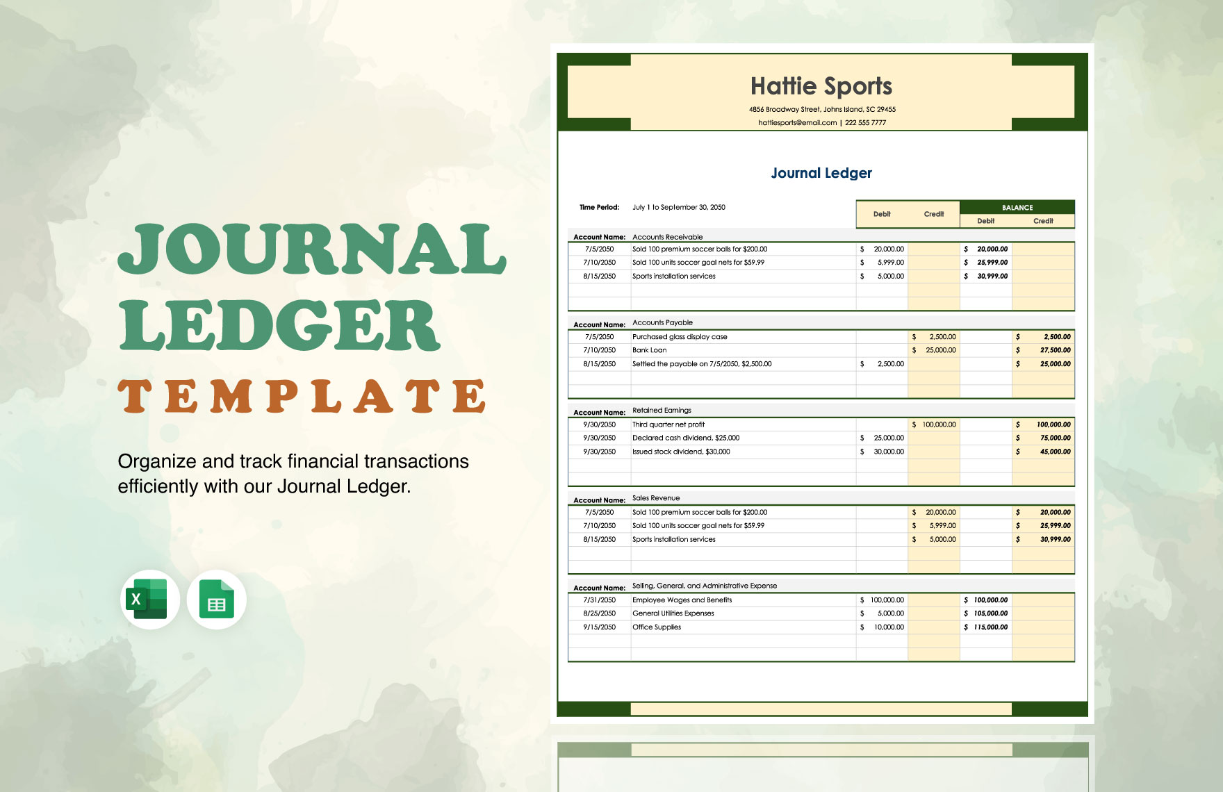 Journal Ledger Template in Excel, Google Sheets - Download | Template.net Journal Ledger Template in Excel, Google Sheets - Download | Template.net