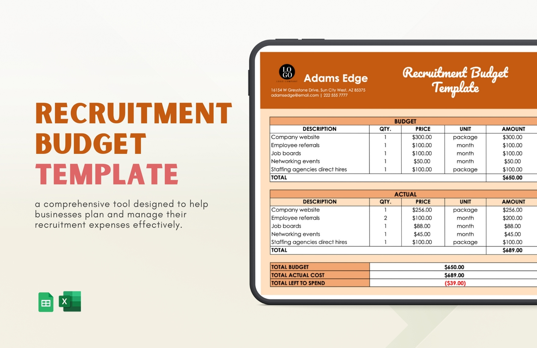 Recruitment Budget Template in Excel, Google Sheets - Download | Template.net Recruitment Budget Template in Excel, Google Sheets - Download | Template.net