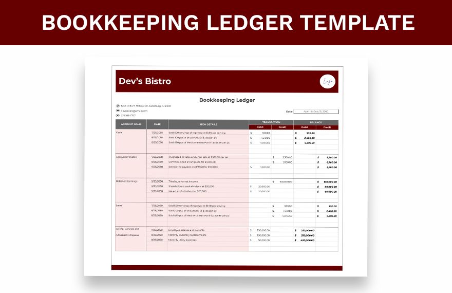 Bookkeeping Ledger Template Bookkeeping Ledger Template