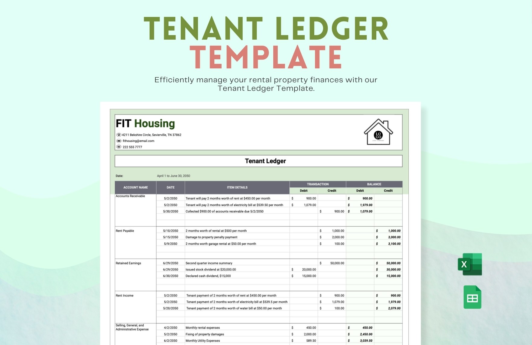 Tenant Ledger Template in Excel, Google Sheets - Download | Template.net Tenant Ledger Template in Excel, Google Sheets - Download | Template.net