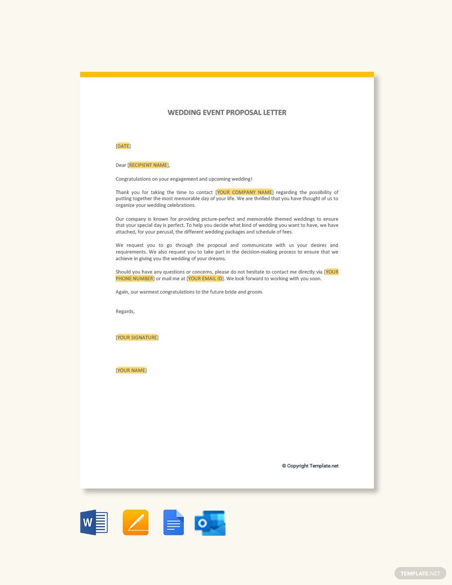 Wedding Event Proposal Letter in Word, Google Docs, PDF - Download | Template.net Wedding Event Proposal Letter in Word, Google Docs, PDF - Download | Template.net