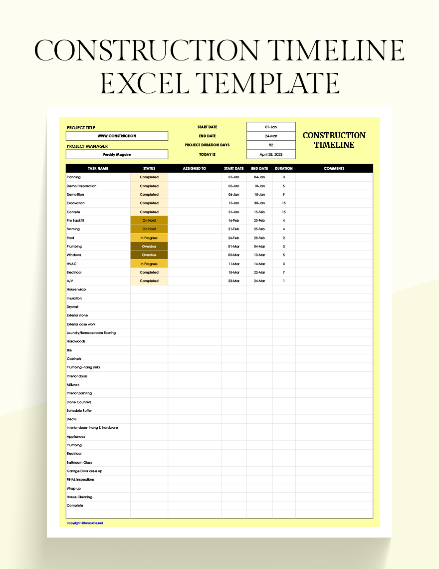 Construction Timeline Excel Template Construction Timeline Excel Template