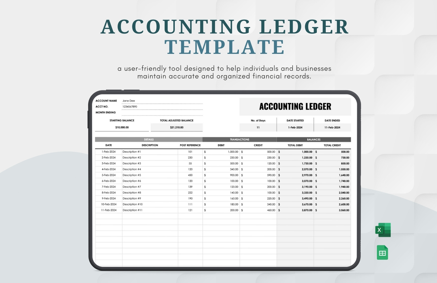 Accounting Ledger Template in Excel, Google Sheets - Download | Template.net Accounting Ledger Template in Excel, Google Sheets - Download | Template.net