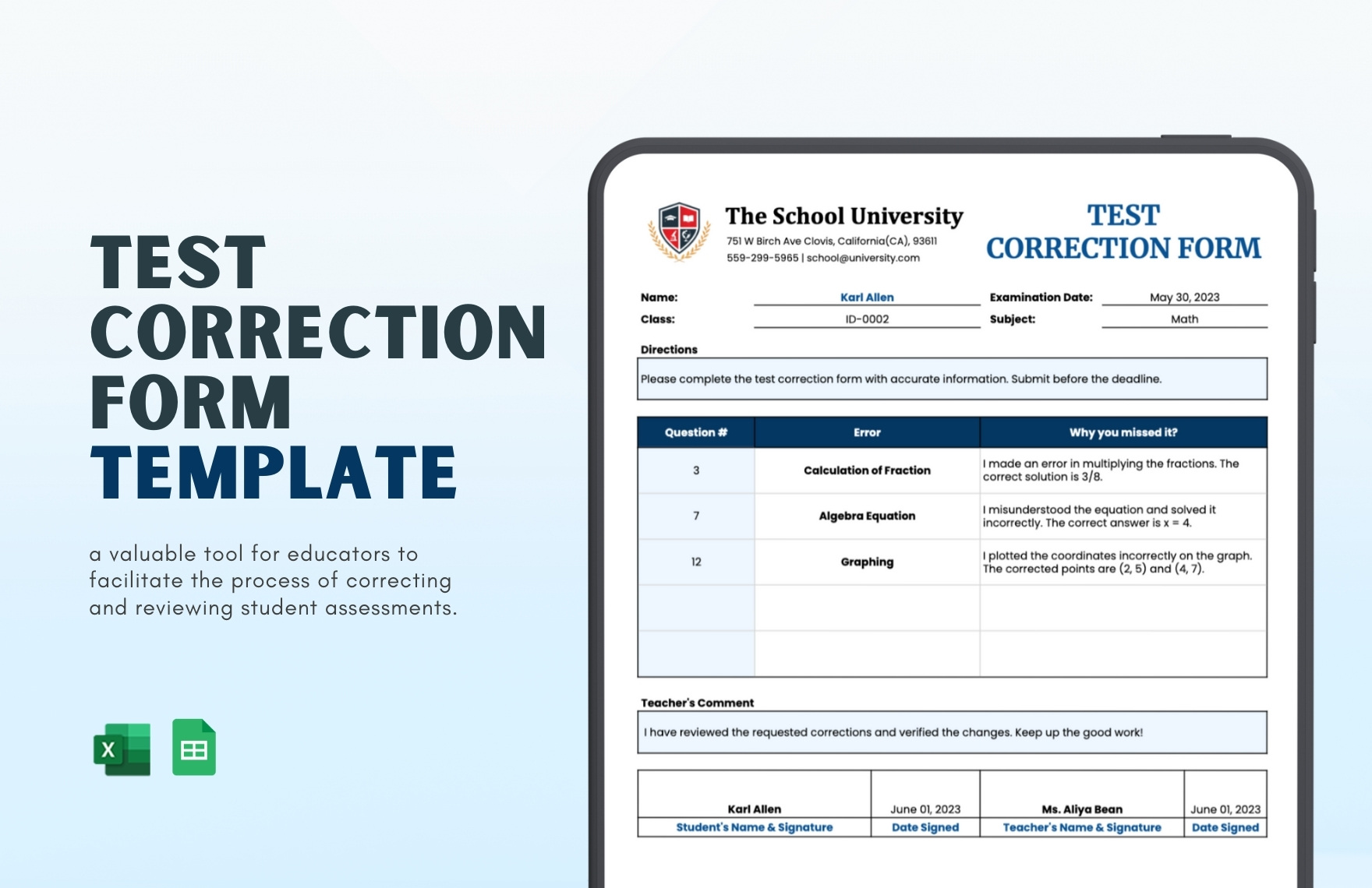 Test Correction Form Template in Excel, Google Sheets - Download | Template.net Test Correction Form Template in Excel, Google Sheets - Download | Template.net