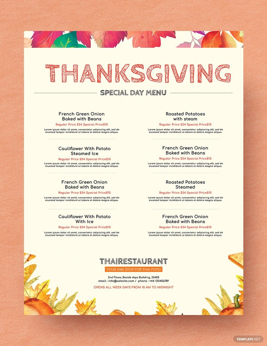 Simple Thanksgiving Menu Template Simple Thanksgiving Menu Template