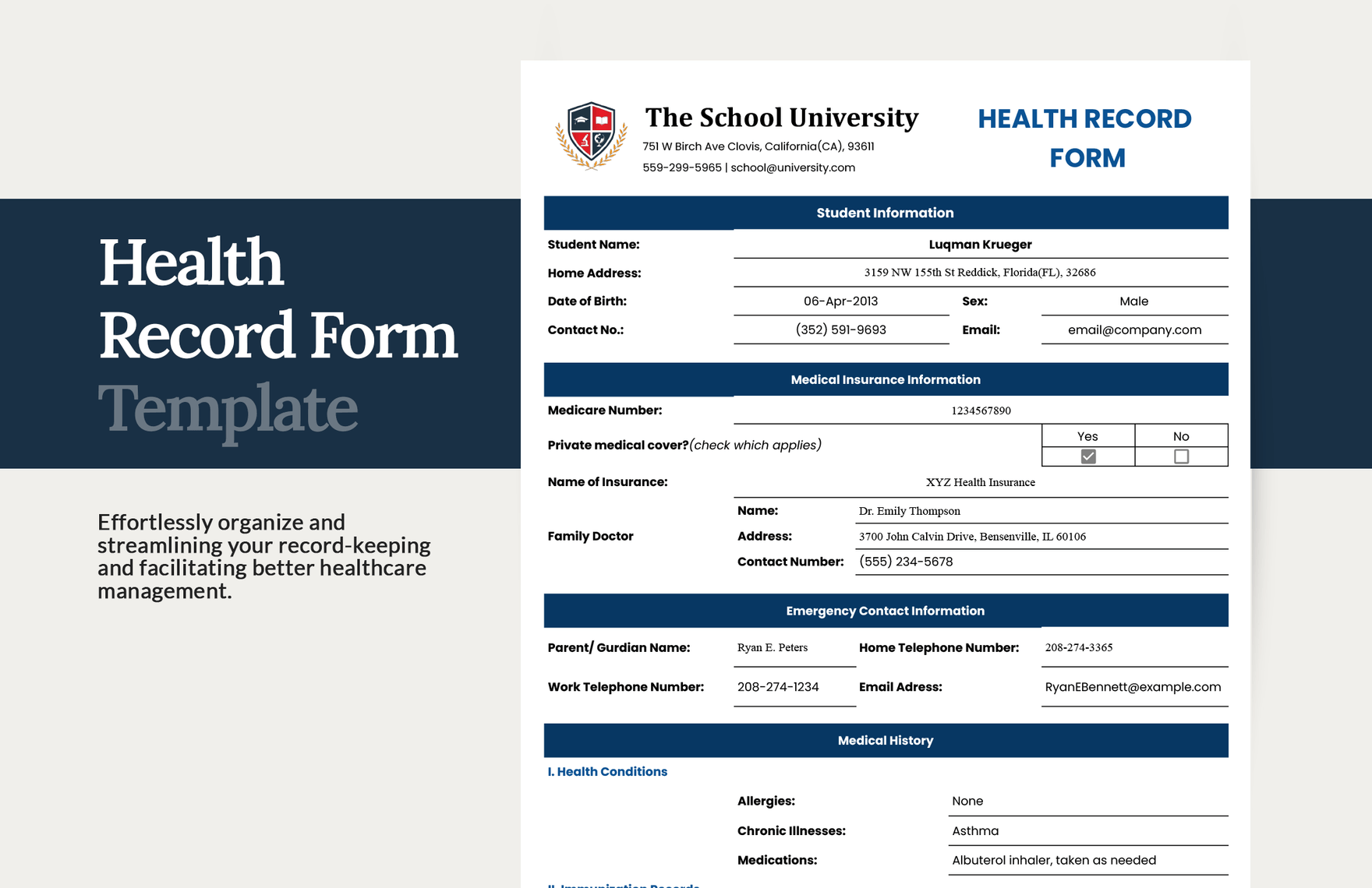 Health Record Form Template Health Record Form Template
