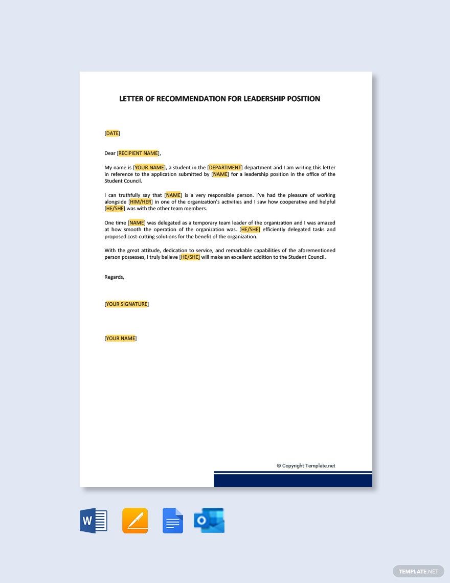 letter of Recommendation for Leadership Position in Google Docs, Pages, PDF, Word - Download | Template.net letter of Recommendation for Leadership Position in Google Docs, Pages, PDF, Word - Download | Template.net