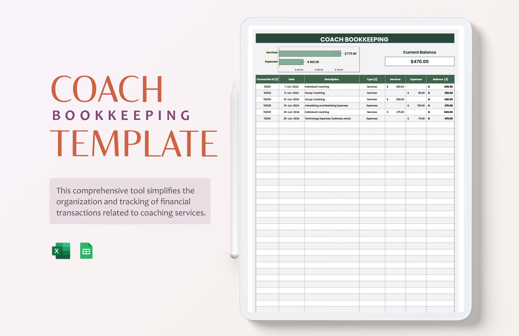 Coach Bookkeeping Template Coach Bookkeeping Template