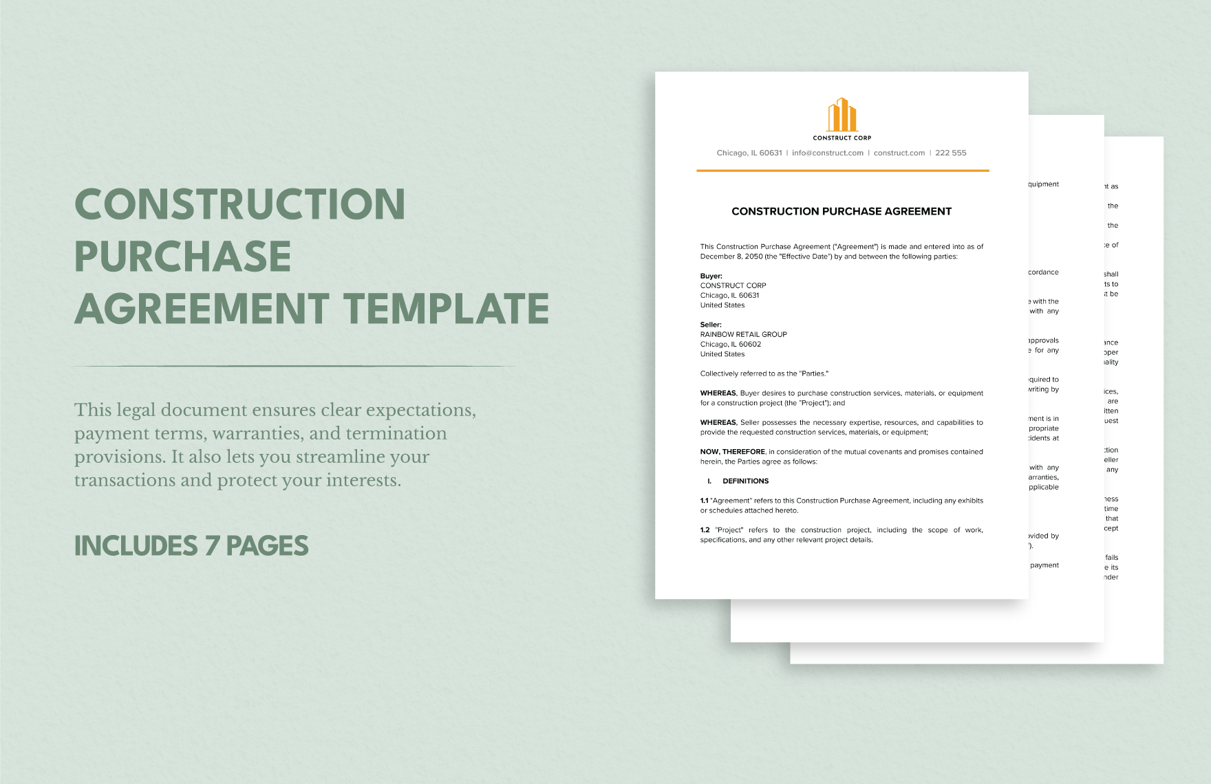 Construction Purchase Agreement Template Construction Purchase Agreement Template