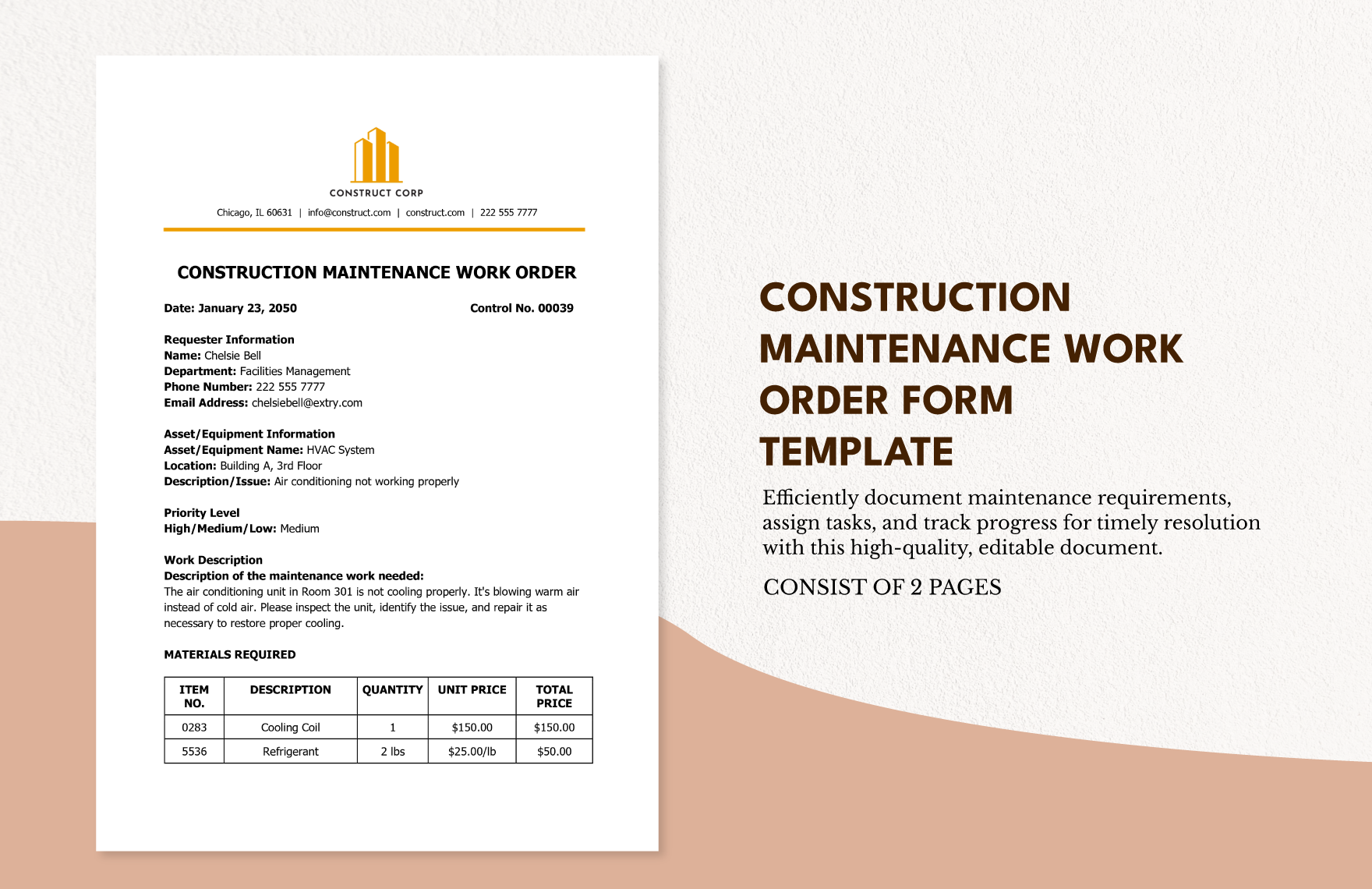 Construction Maintenance Work Order Form Construction Maintenance Work Order Form