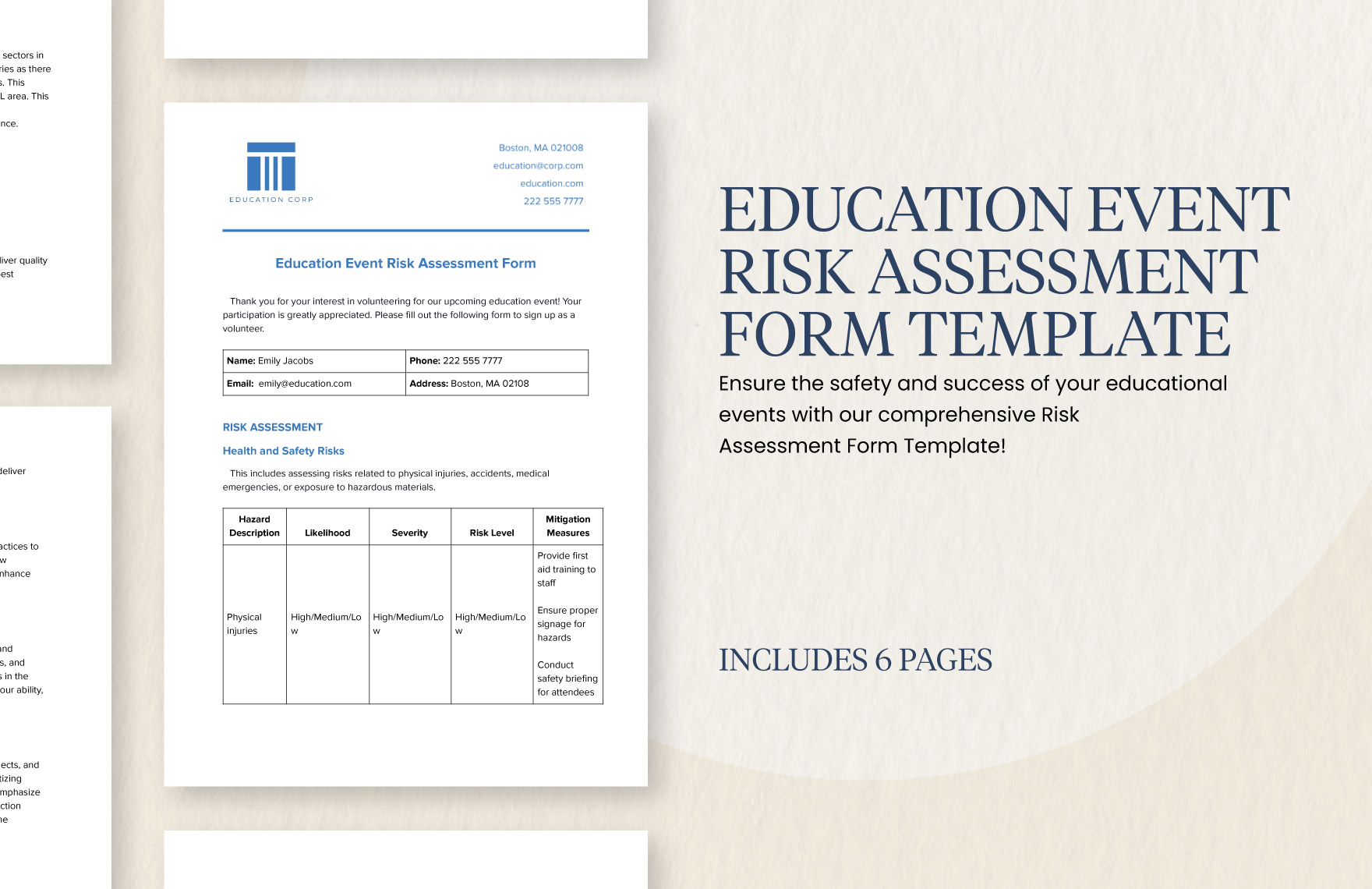 Education Event Risk Assessment Form Template Education Event Risk Assessment Form Template