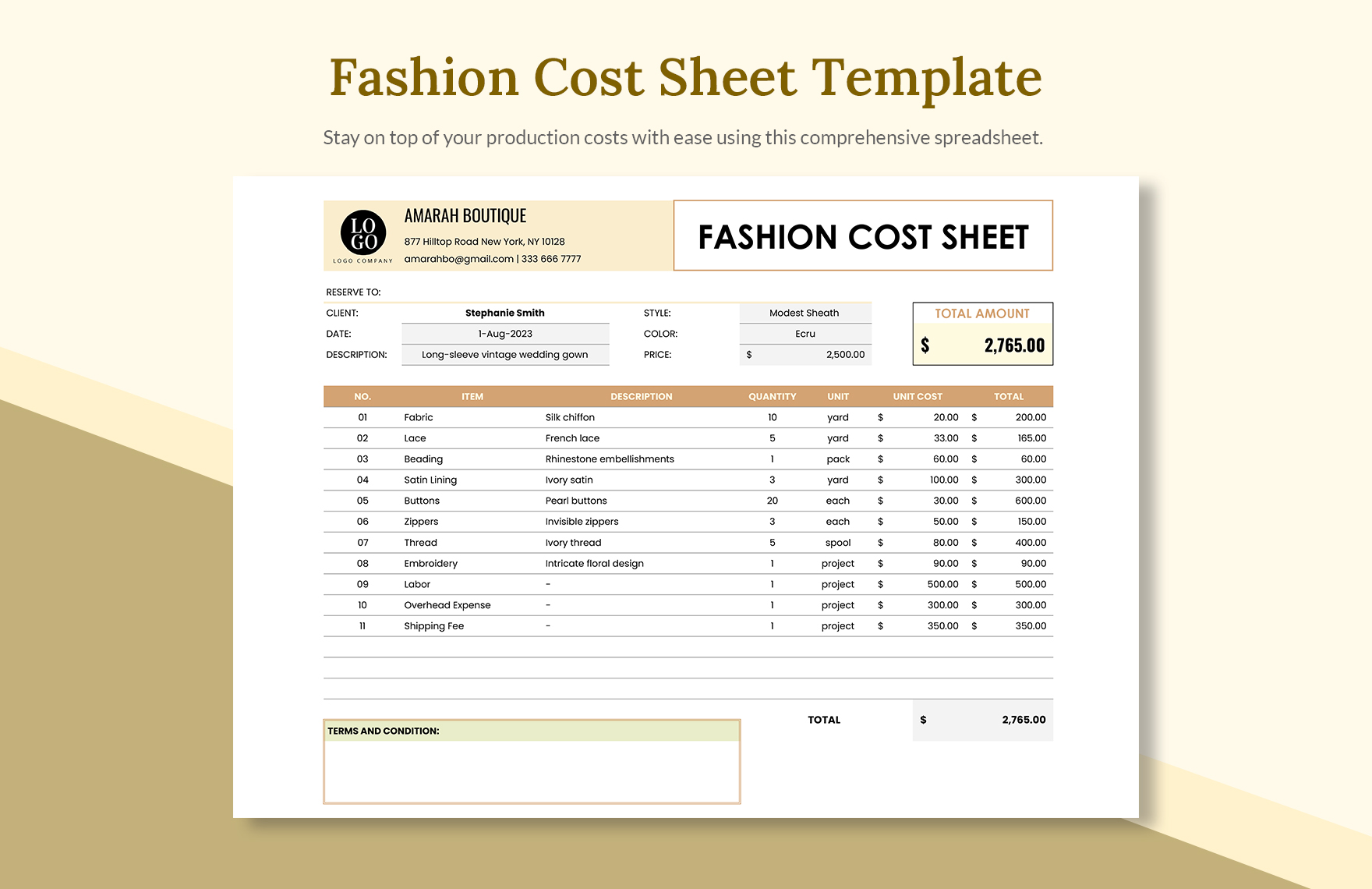 Fashion Cost Sheet Template Fashion Cost Sheet Template