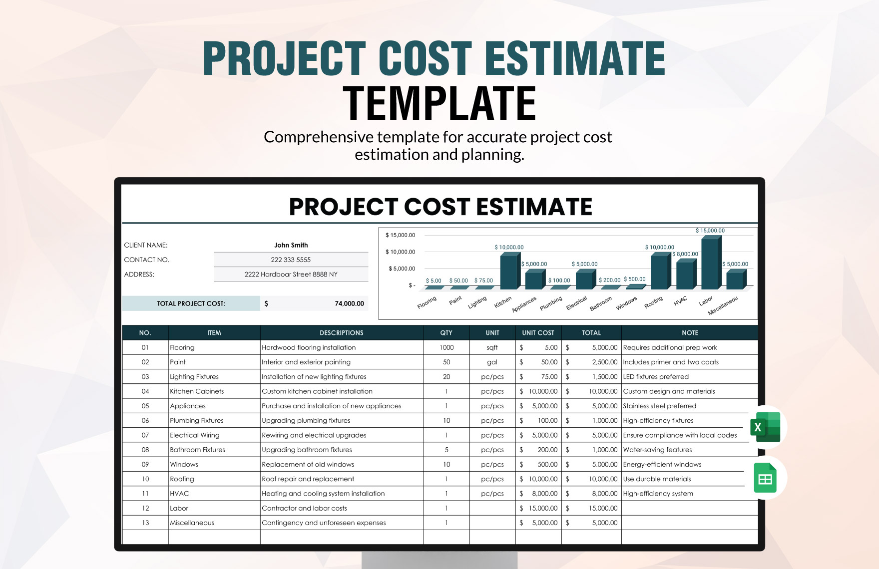 Project Cost Estimate Template Project Cost Estimate Template