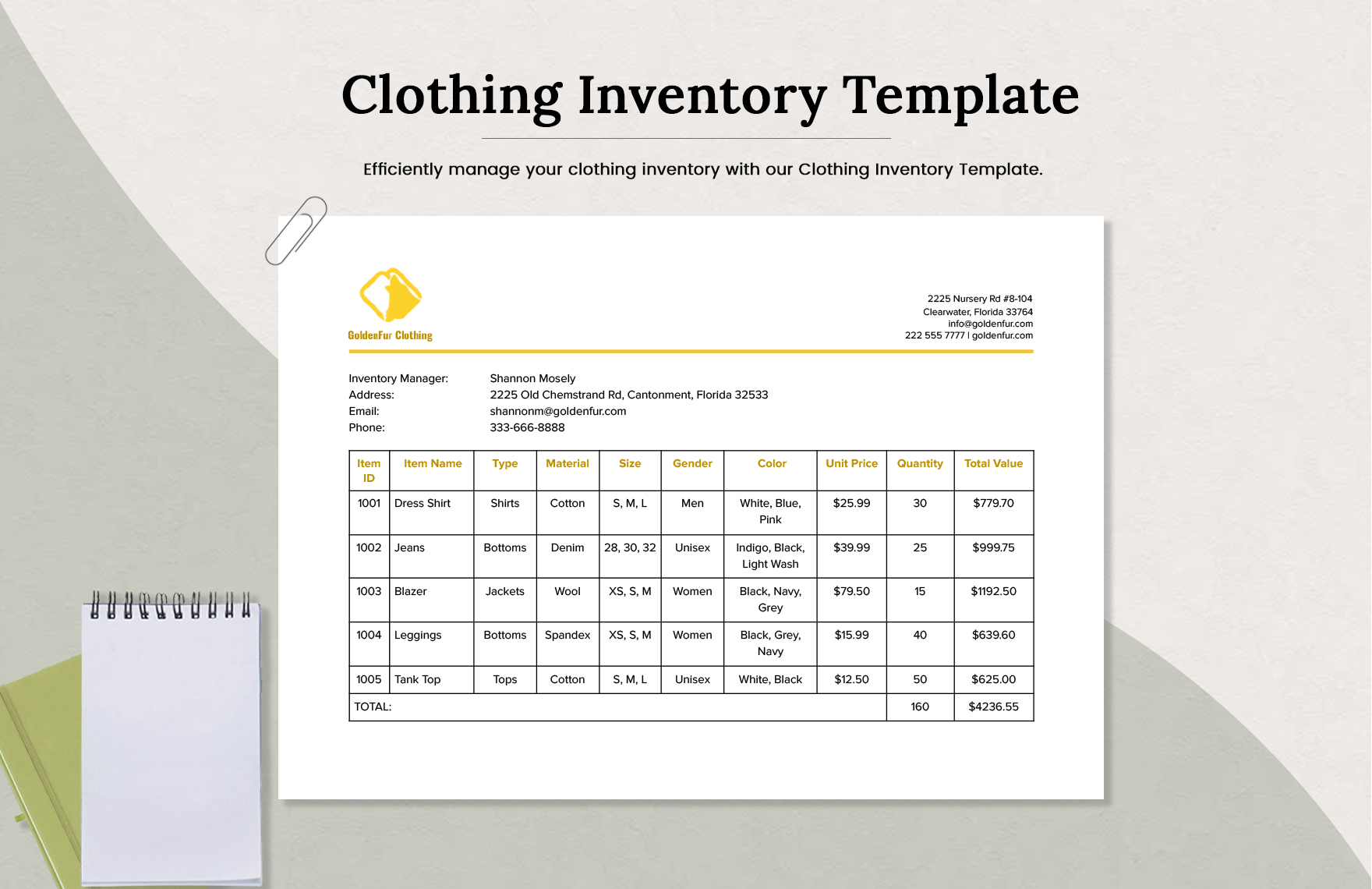 Clothing Inventory Template Clothing Inventory Template